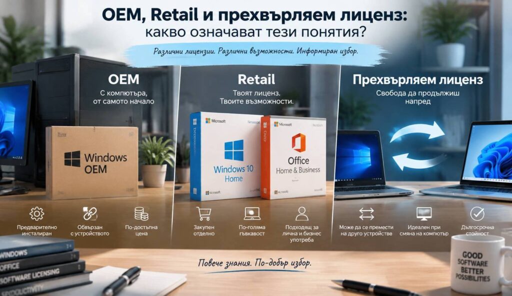 какво означават - оем, retail, прехвърляем лиценз